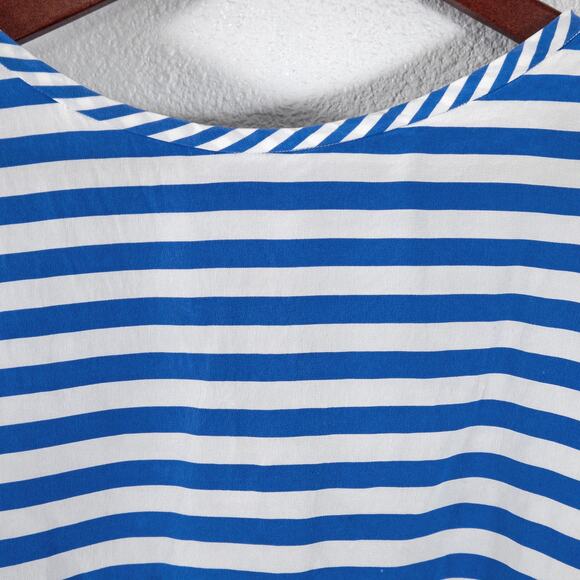 Ellen Tracy Women’s Silk Top Nautical Coastal Breton Stripes Seaside Casual 14 - Picture 3 of 8